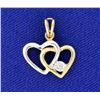 Tutone Double Heart & Diamond 10k Pendant