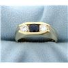 Diamond & Gem Sapphire Contemporary Style 14k Yellow Gold Ring