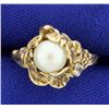 Pearl and White Sapphire Flower Ring