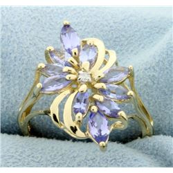 Synthetic Tanzanite & Diamond Ring