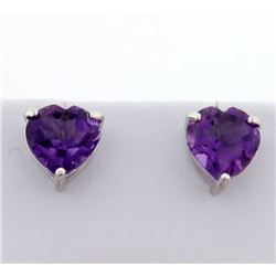 Large Amethyst Heart Stud Earrings