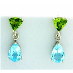 Blue Topaz and Peridot Dangle Earrings