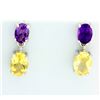 Image 1 : Oval Citrine and Amethyst Dangle Earrings