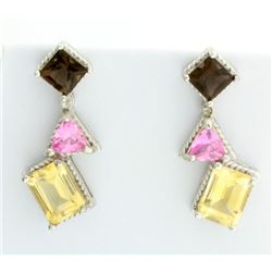 Modern Pink & Smokey Topaz with Citrine Earrings