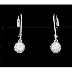 White Sapphire Pave Dangle Ball Earrings set in Sterling Silver