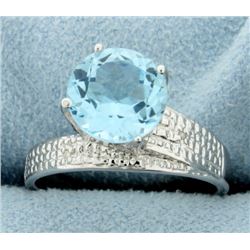 Huge Blue Topaz Ring with Diamonds