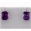 Image 1 : Large Emerald Cut Amethyst Stud Earrings