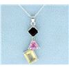 Image 1 : Modern Pink & Smokey Topaz with Citrine Pendant and Chain