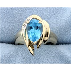 Swiss Blue Topaz & Diamond 14k Ring.