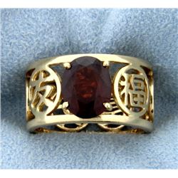 Garnet Ring with Chinese Good Fortune Symbols