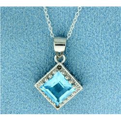 2ct Blue Topaz with Diamond Pendant and Chain