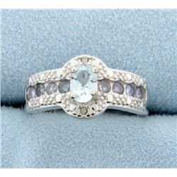 Aquamarine and Tanzanite Ring with Diamonds