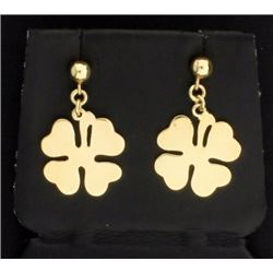 14K Four Leaf Clover Dangle Earrings