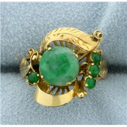 Vintage Jade and Emerald 18K Ring