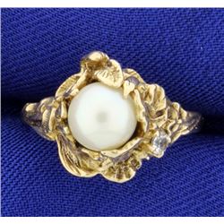 Pearl and White Sapphire Flower Ring