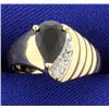 Image 1 : Pear Shape Onyx, 3 Diamond 10K Ring