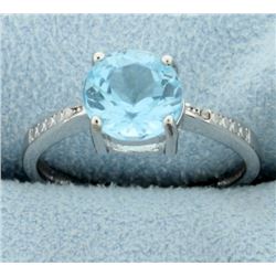 Large 1.6ct Blue Topaz Ring with Diamonds