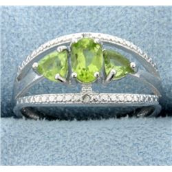 Three Stone Peridot Ring with Diamonds