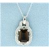 Image 1 : Vintage Style Smokey Topaz Pendant with Diamonds and Chain