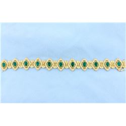 Fabulous Victorian Design Emerald and Diamond Bracelet in 14k Gold