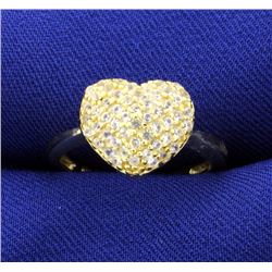 White Sapphire Pave Heart Ring mounted in 14k Yellow Gold over Sterling Silver