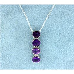 Amethyst and Diamond Sterling Silver Pendant with chain