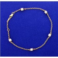 Ankle Bracelet 14k Yellow Gold with 5 Pearls!