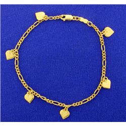 7 Inch Figaro Bracelet with Dangling Hearts