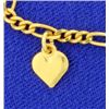 Image 2 : 7 Inch Figaro Bracelet with Dangling Hearts