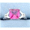 Image 1 : Sterling silver ring with lab Pink Sapphire & Diamond