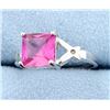 Image 2 : Sterling silver ring with lab Pink Sapphire & Diamond