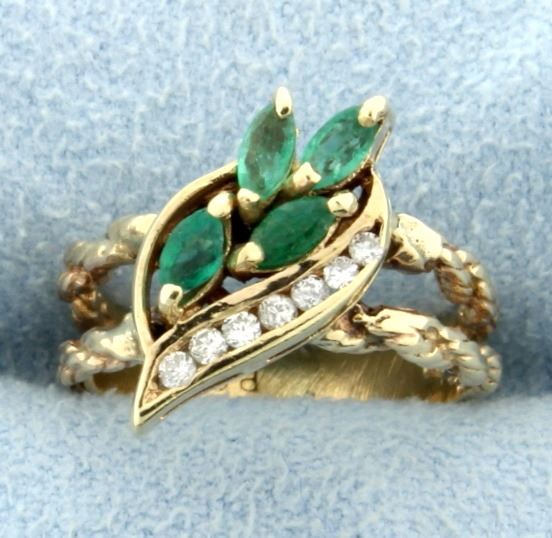 Natural Emerald & Diamond Pinky Ring