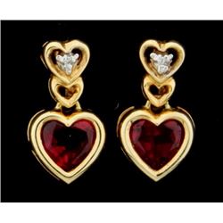 Heart Earrings with Lab Rubies