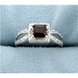 Garnet and Diamond Ring in Platinum over Sterling Silver