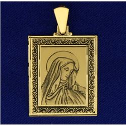 Hand Etched Virgin Mary Pendant n 18k Gold