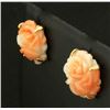 Image 2 : Pink Coral Flower Design Earrings in 14k Gold