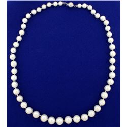 Vintage Graduated Natural Akoya Pearl Necklace with 18k White Gold Clasp