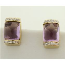 18k Gold Amethyst and Diamond Earrings