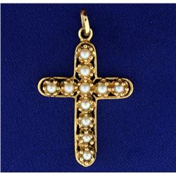 14k Pearl Cross Pendant