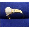 Image 2 : Akoya Pearl and Diamond Ring in 14k Gold