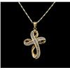 Image 2 : 14KT Yellow Gold 0.35 ctw Diamond Cross Pendant With Chain