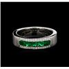 Image 2 : 0.60 ctw Emerald and Diamond Ring - 14KT White Gold