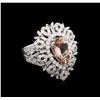 Image 1 : 3.30 ctw Morganite and Diamond Ring - 18KT White Gold
