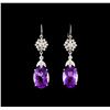 Image 1 : 9.17 ctw Amethyst and Diamond Earrings - 14KT White Gold