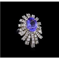 5.95 ctw Tanzanite and Diamond Ring - 14KT White Gold