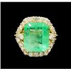 Image 2 : GIA Cert 9.38 ctw Emerald and Diamond Ring - 14KT Yellow Gold