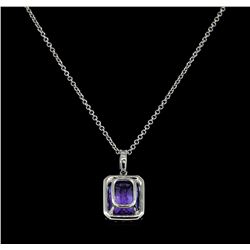 3.20 ctw Tanzanite and Diamond Pendant With Chain - 18KT White Gold