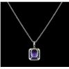 Image 1 : 3.20 ctw Tanzanite and Diamond Pendant With Chain - 18KT White Gold