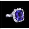 Image 1 : 4.60 ctw Tanzanite and Diamond Ring - 14KT White Gold