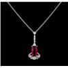 Image 2 : 5.00 ctw Rubellite and Diamond Pendant With Chain - 18KT White Gold